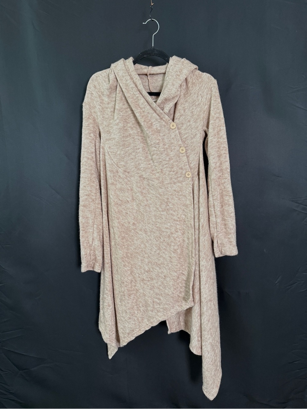 Asymmetrical Hooded Wrap Tan Dress